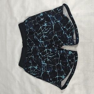 Zyia Active Navy Light Blue Black Paint Splatters Marble Workout Shorts Size L